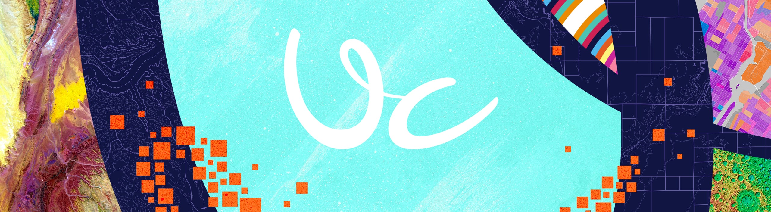 The words Esri User Conference on a pale blue background with multicolored abstract curved graphics on each side