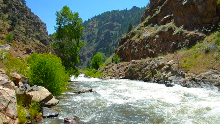 A river flowing through mountains
