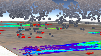 A visualization of smoke plume height over the surface of the Earth