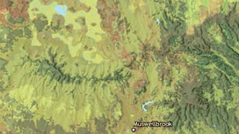 A contour map of a hilly region in Australia in greens and browns