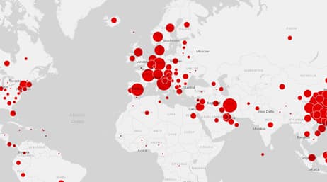 White and red dashboard map of the globe