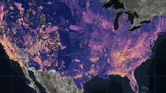 A satellite image of North America that shows the impact that human activity has had on the earth