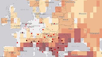 Multi-colored hazard dashboard map of Europe