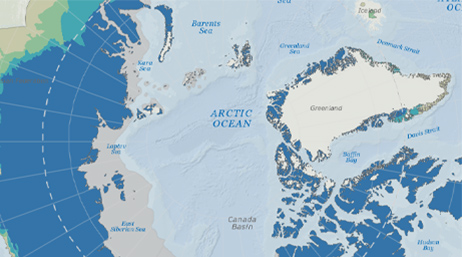 A light blue map of the Arctic Ocean