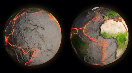 Topographic digital render of planet Earth's various surfaces