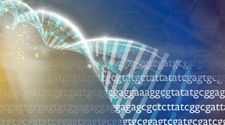 Blue graphic of a DNA strand