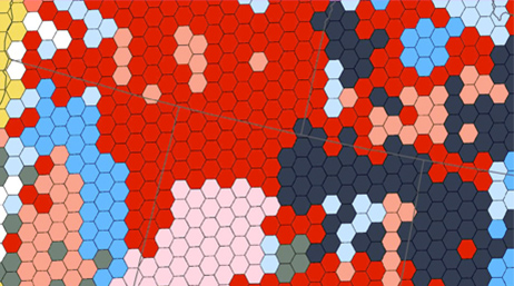 Colorful digital graphic of hexagonal dots