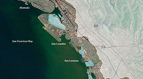 A map of a section of San Francisco, specifically showing the eastern section of the San Francisco Bay and San Lorenzo