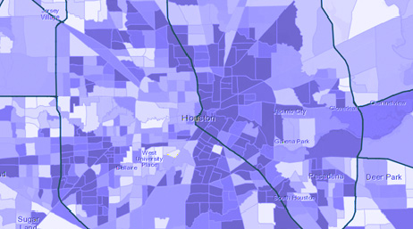 Map with regions marked by squares and colored in purple and white