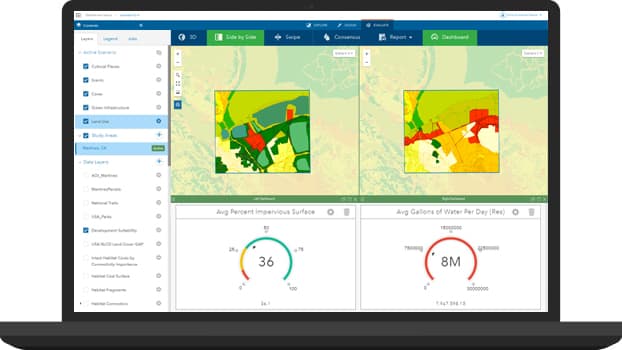 Side-by-side view of Geoplanner for ArcGIS mapping software