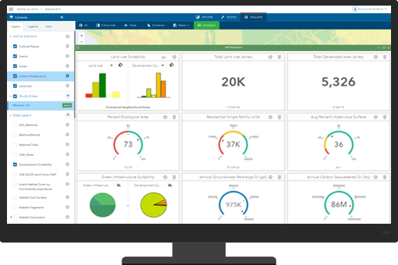 Screenshot of mapping dashboard with built-in analytics on a monitor