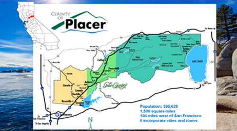 Map displaying socioeconomic data about Placer County, California