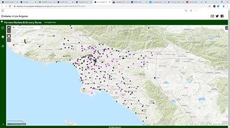 Map of Los Angeles, California area with pink and black data points