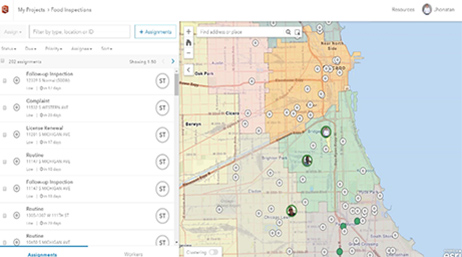 Map of food inspection locations with a lay button