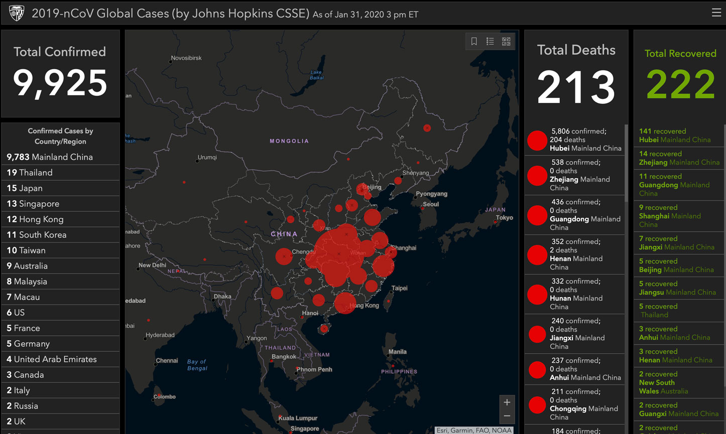 Black and red plot points on an Esri dashboard map display